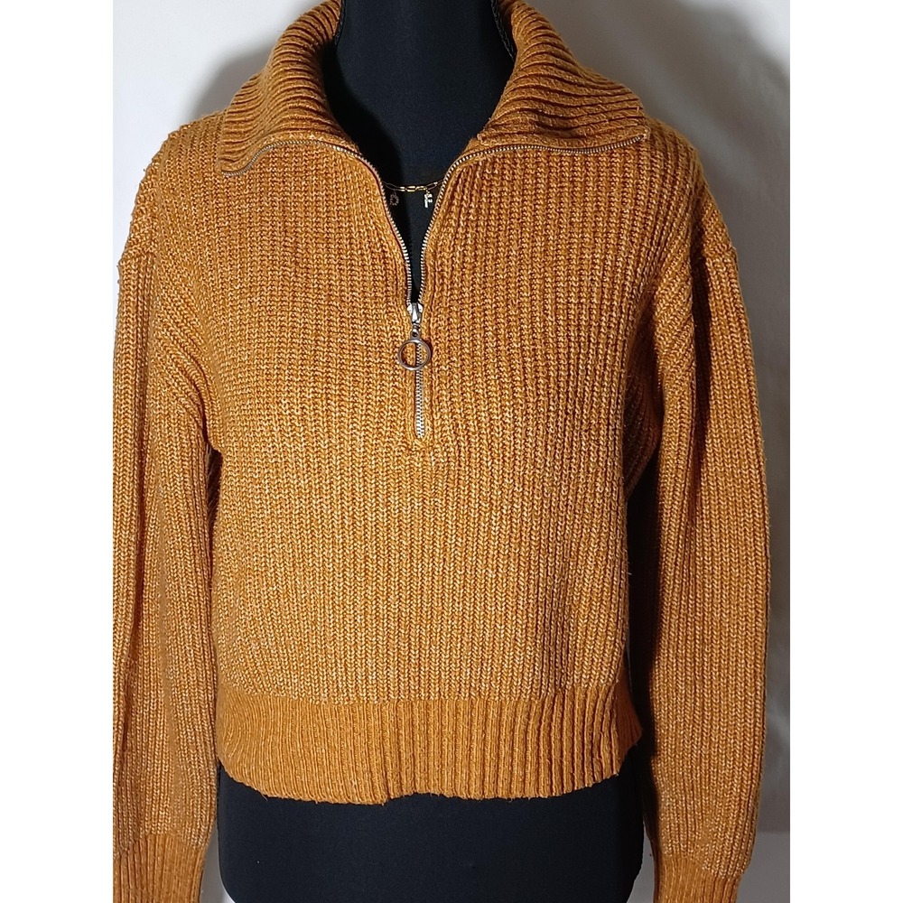 Jessica Simpson Sweater Womens Small Mustard Half Zip Mock Neck Chunky‎ Knit